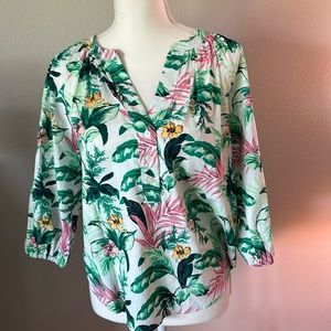 Loft 3/4 sleeve Botanical Henley Blouse